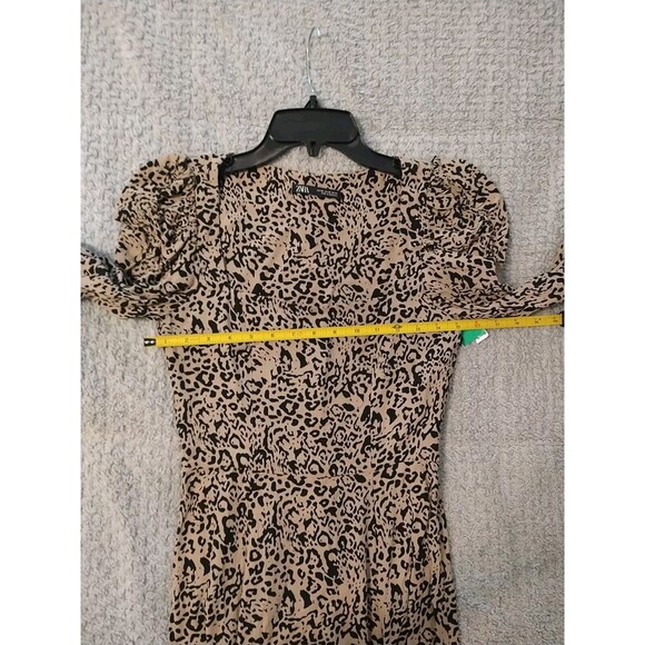 Zara Leopard Ruched Puff Long Sleeve Maxi Dress Xs Boho Cottage Core - Picture 8 of 9